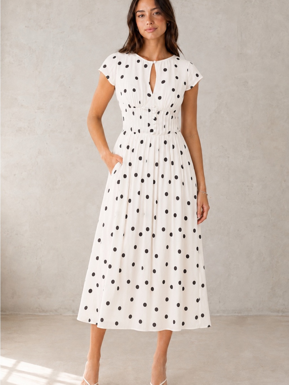 Princess Polly White Midi Dress with Black Polka Dots